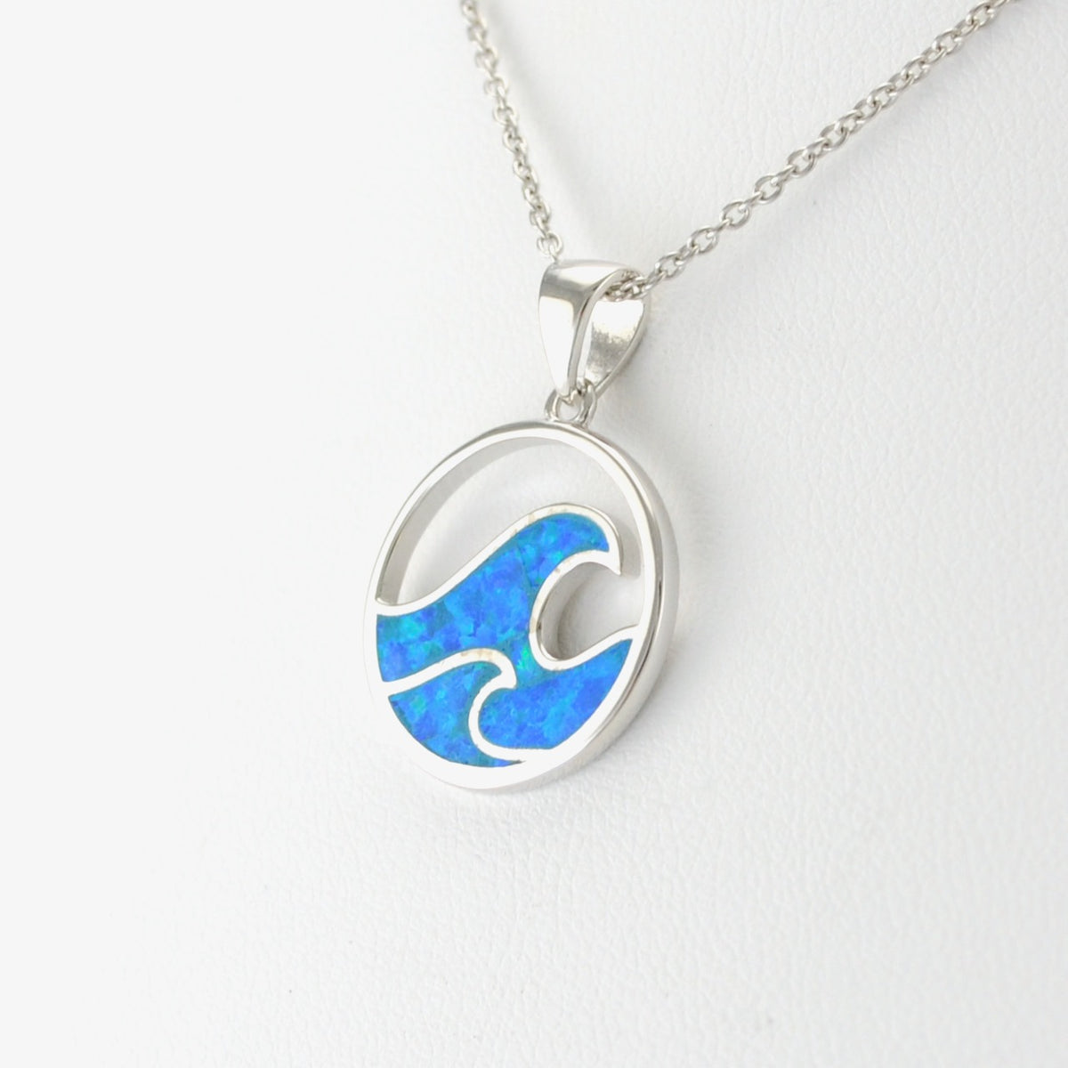 Silver Created Opal Double Wave Necklace