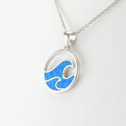 Silver Created Opal Double Wave Necklace