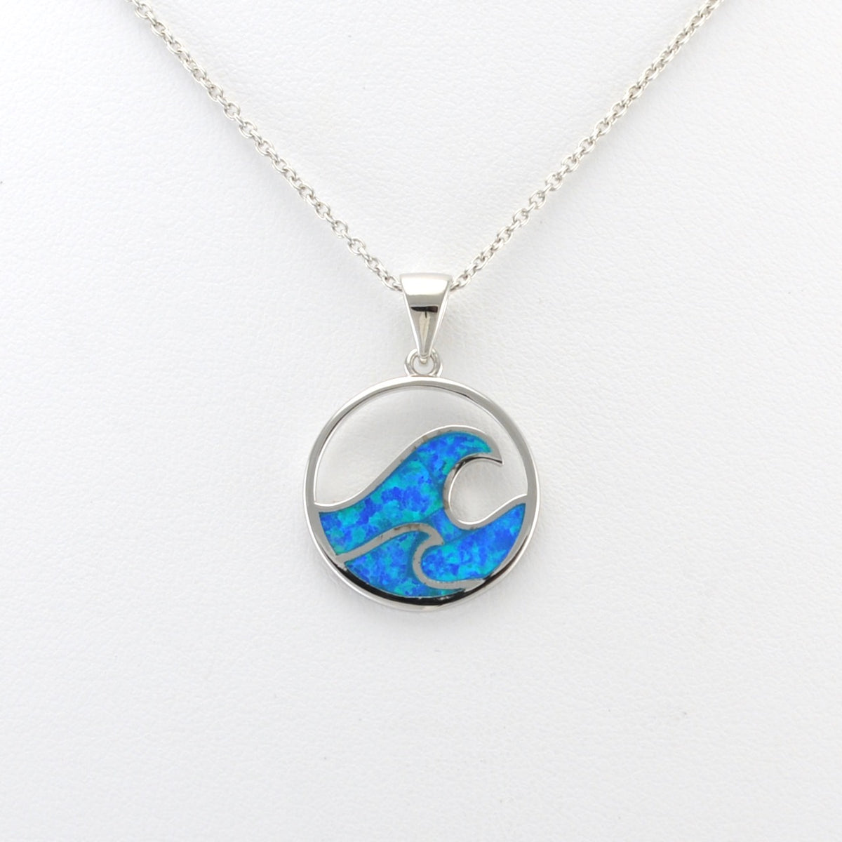 Alt View Silver Created Opal Double Wave Necklace