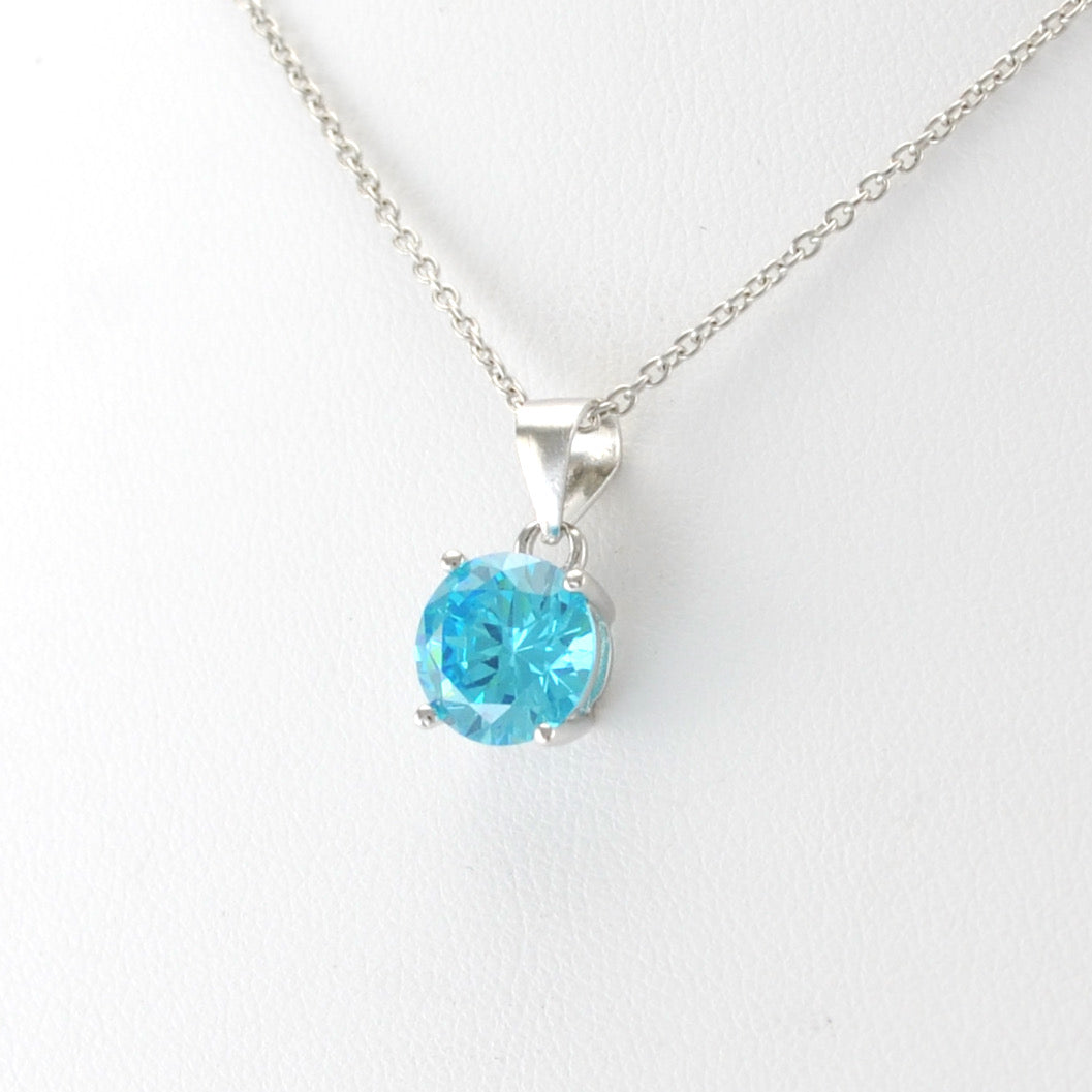 Sterling Silver Aquamarine CZ Necklace