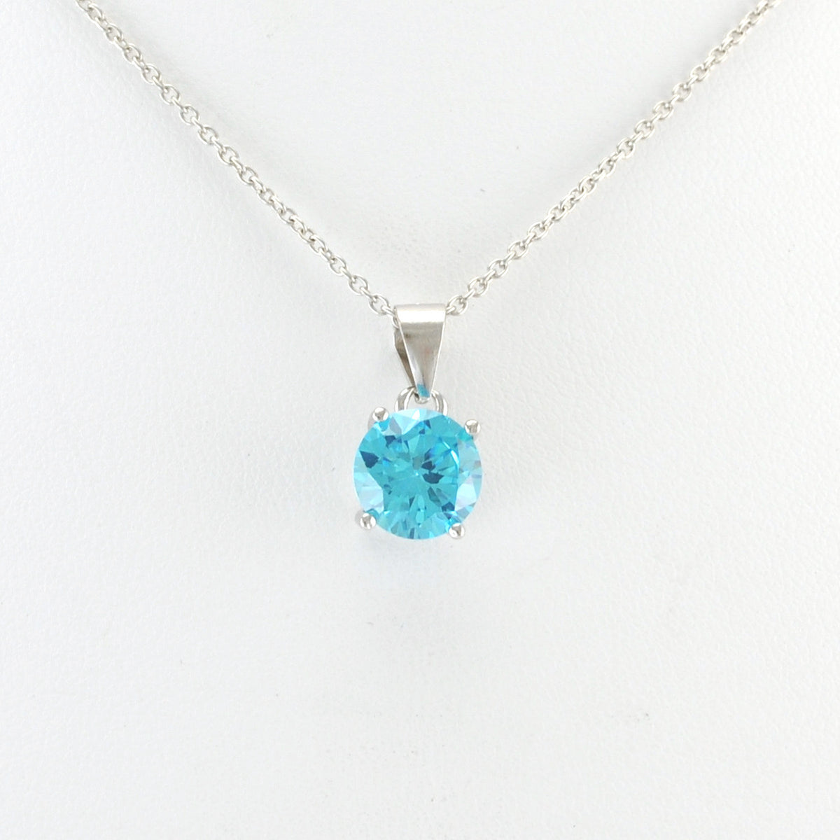 Sterling Silver Aquamarine CZ Necklace
