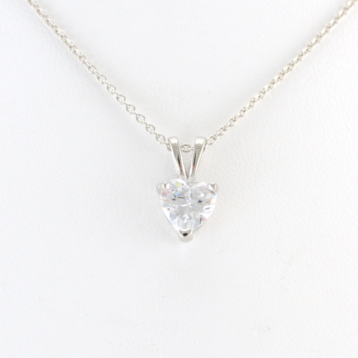 Alt View Silver Cubic Zirconia Heart Necklace