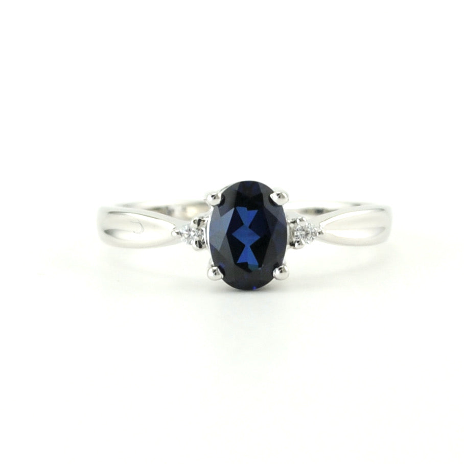 Silver Created Sapphire 1ct Oval CZ Ring