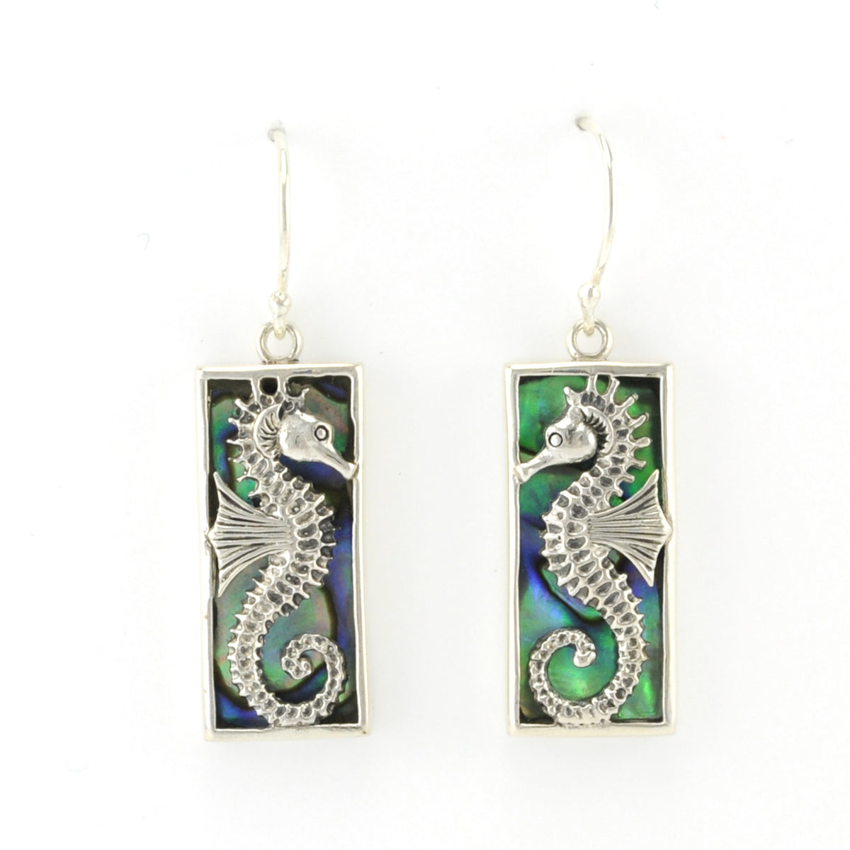 Alt View Silver Abalone Seahorse Rectangle Earrings