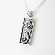 Side View Silver Abalone Seahorse Rectangular Pendant