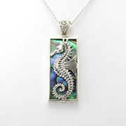Silver Abalone Seahorse Rectangular Pendant