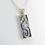 Alt View Silver Abalone Seahorse Rectangular Pendant