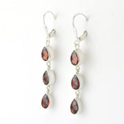 Silver Garnet 3 Teardrop Dangle Earrings