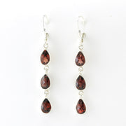 Alt View Silver Garnet 3 Teardrop Dangle Earrings