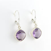 Side View Silver Amethyst 10mm Offset Square Dangle Earrings