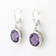 Silver Amethyst 10x12mm Oval Bali Dangle Earrings