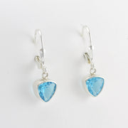 Side View Silver Blue Topaz 7mm Trillion Dangle Earrings