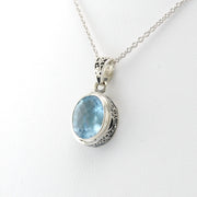 Silver Aquamarine 9x11mm Oval Bali Necklace