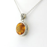 Silver Citrine 10x12mm Oval Bali Necklace
