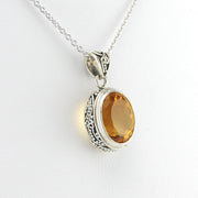 Side View Silver Citrine 10x12mm Oval Bali Necklace