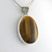 Side View Silver Tiger's Eye 28x36mm Oval Pendant