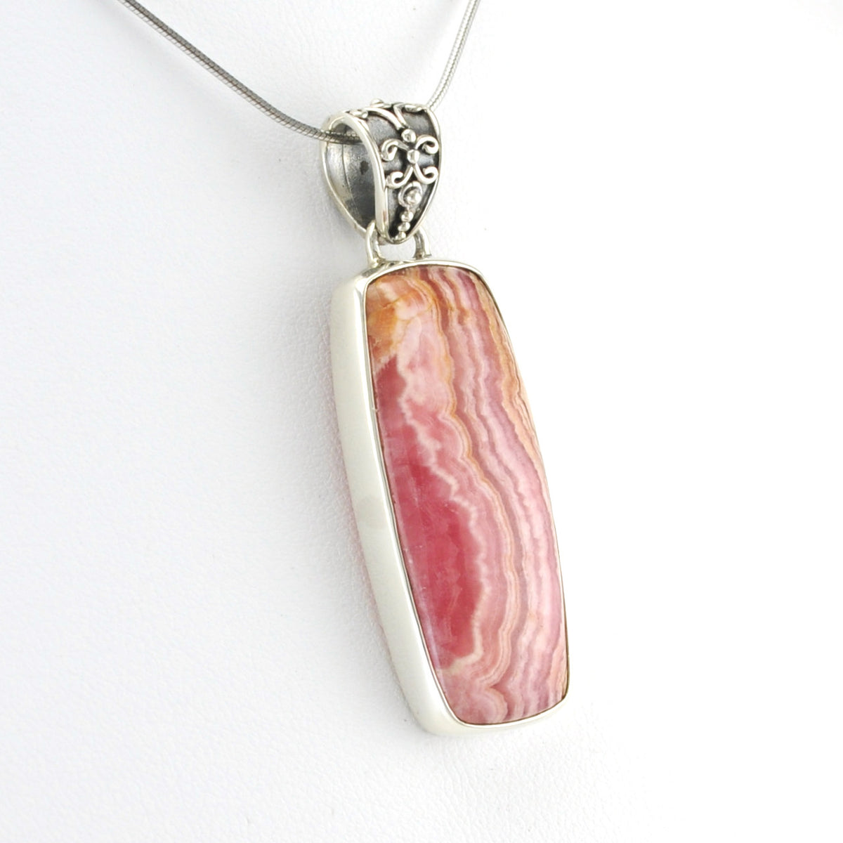 Side View Silver Rhodochrosite 14x34mm Rect Pendant