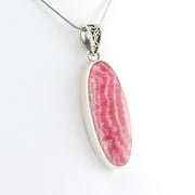 Side View Silver Rhodochrosite 14x35mm Oval Pendant