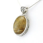 Silver Rutilated Quartz 18x26mm Oval Bali Pendant
