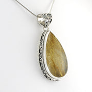 Side View Silver Rutilated Quartz 18x32mm Tear Bali Pendant