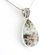 Side View Silver Ocean Jasper Tear Pendant