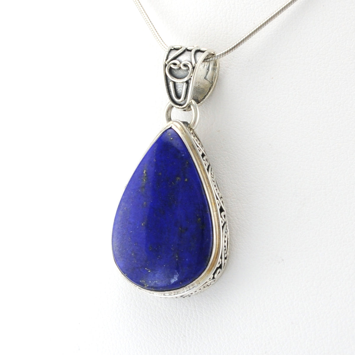 Silver Lapis 17x24mm Tear Bali Pendant