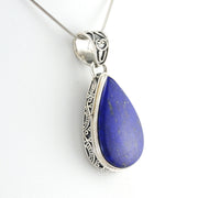 Side View Silver Lapis 17x24mm Tear Bali Pendant