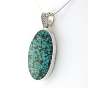 Silver Tibetan Turquoise 22x38mm Oval Pendant