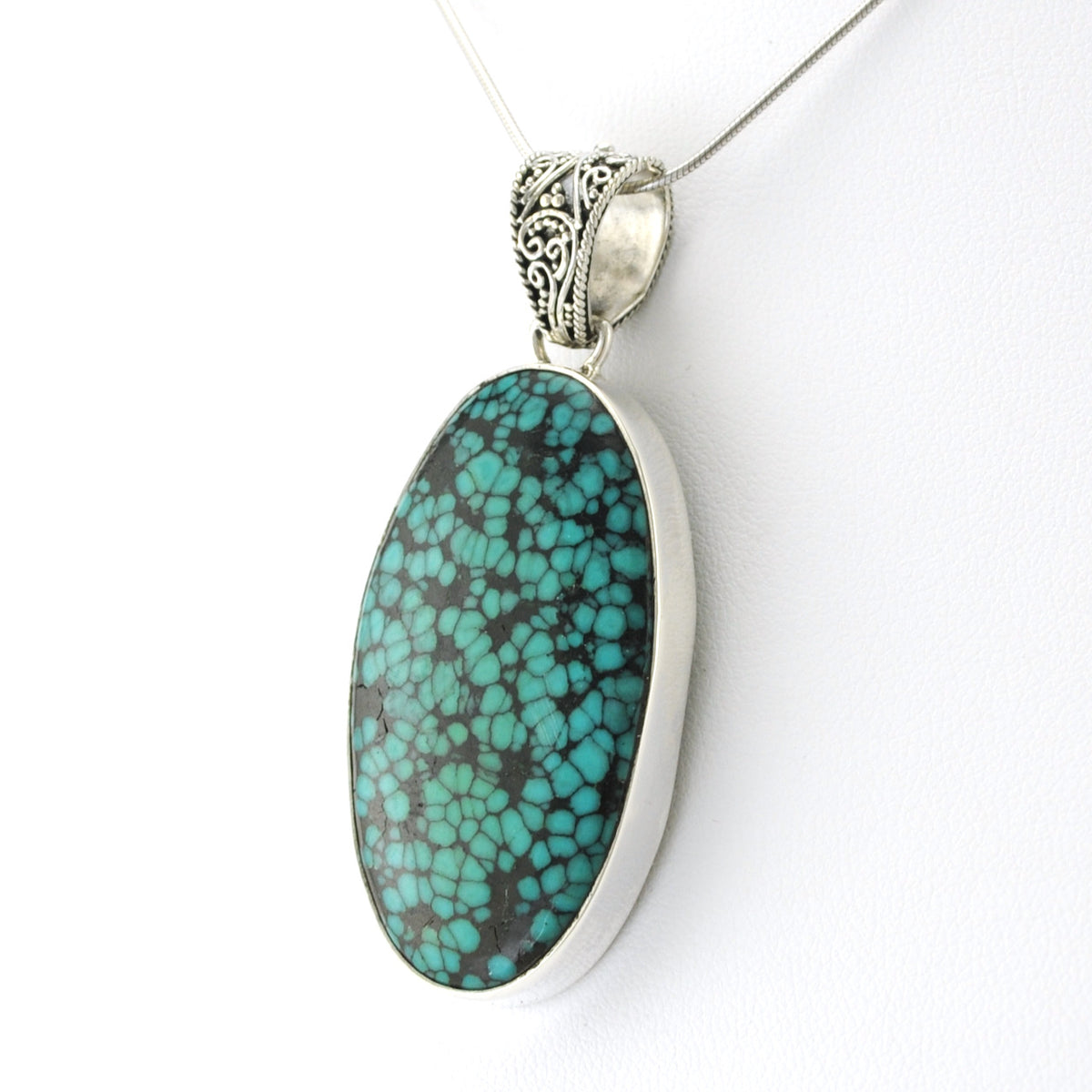 Silver Tibetan Turquoise 22x38mm Oval Pendant
