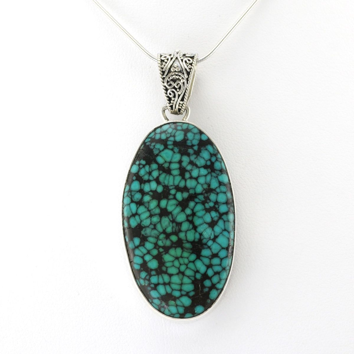 Alt View Silver Tibetan Turquoise 22x38mm Oval Pendant