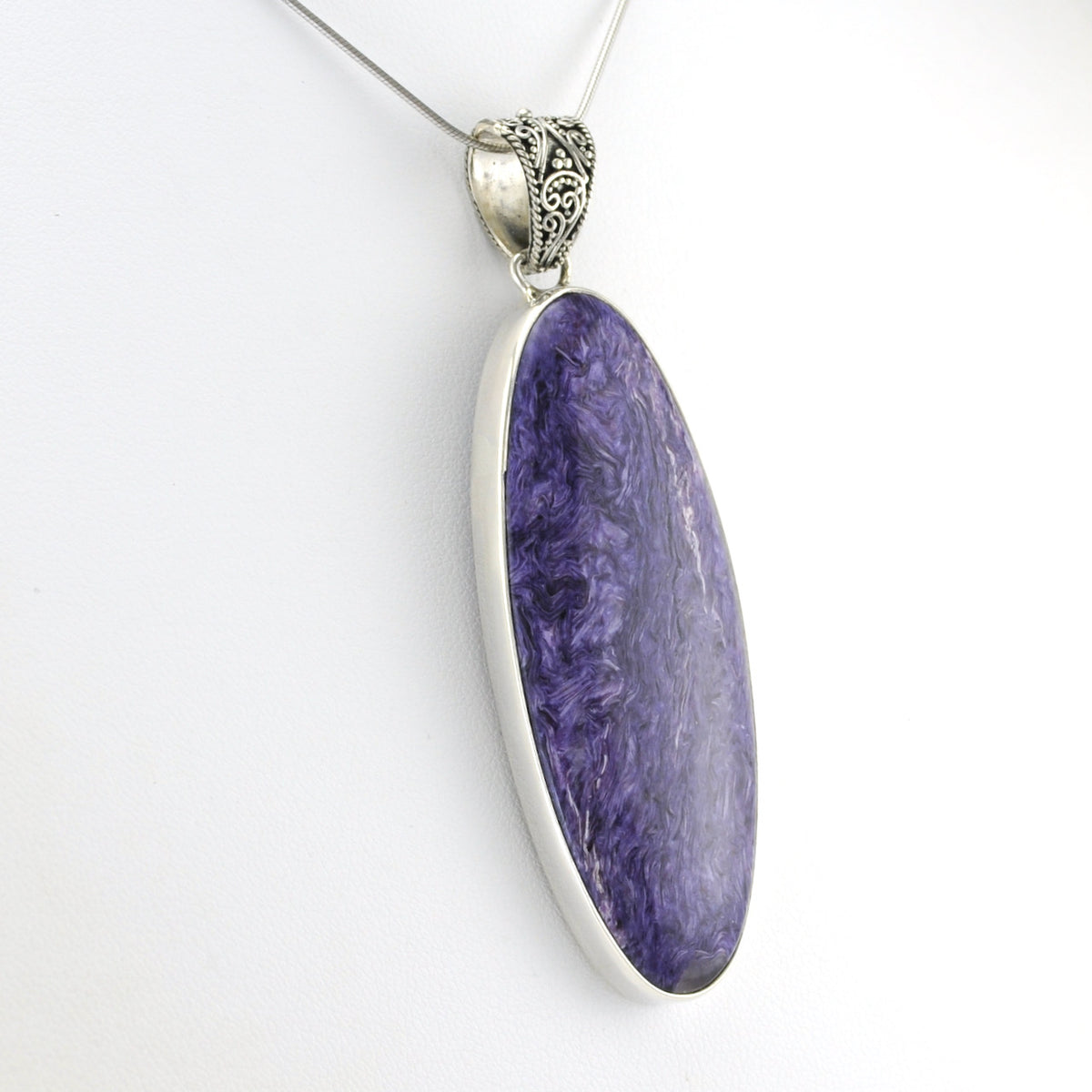 Side View Silver Chariote 22x58mm Oval Pendant