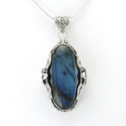 Alt View Silver Labradorite Oval Flower Pendant