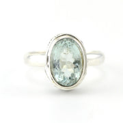Alt View Silver Aquamarine Oval Bali Ring