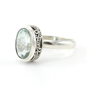 Silver Aquamarine Oval Bali Ring