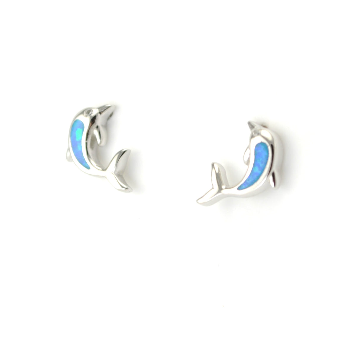 Silver Blue Created Opal Dolphin Earrings