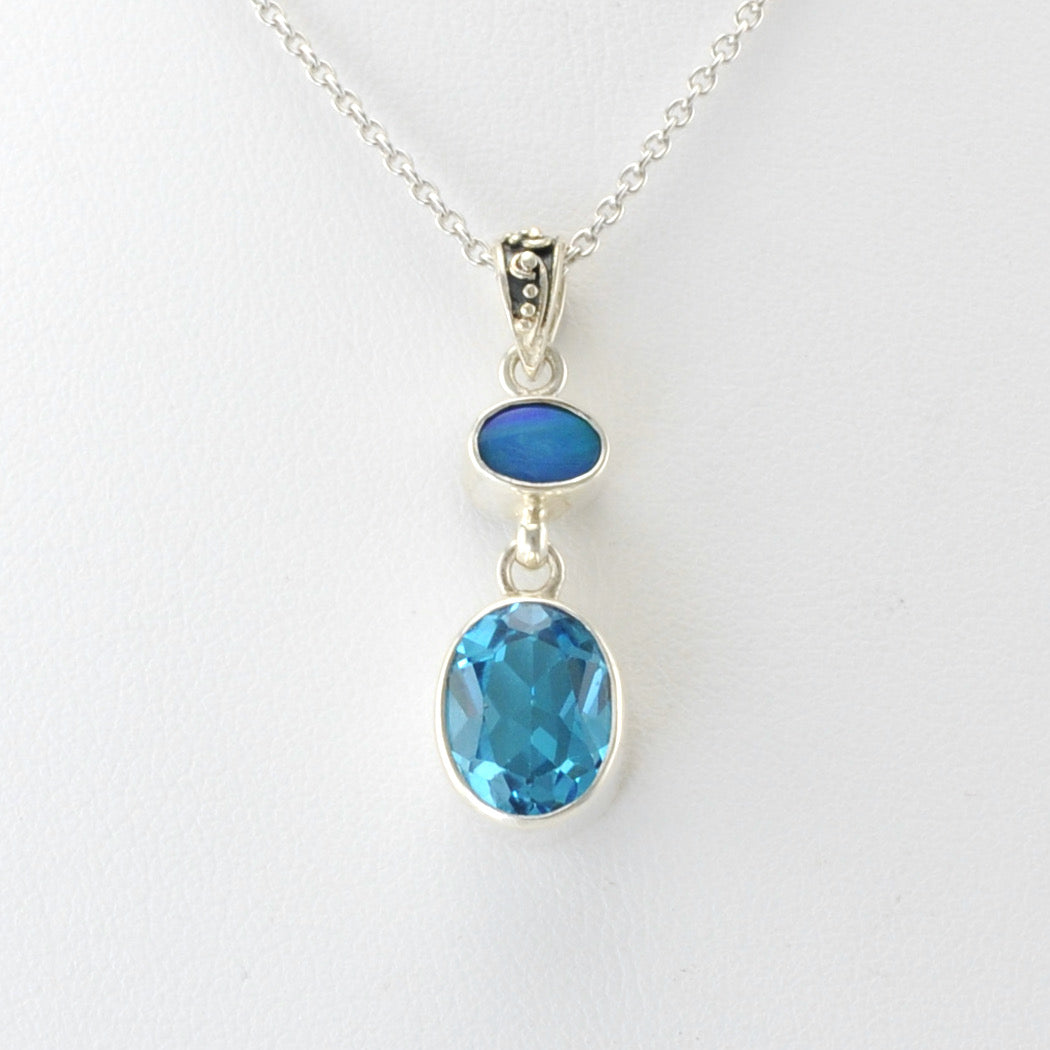 Alt View Silver Opal Blue Topaz Necklace