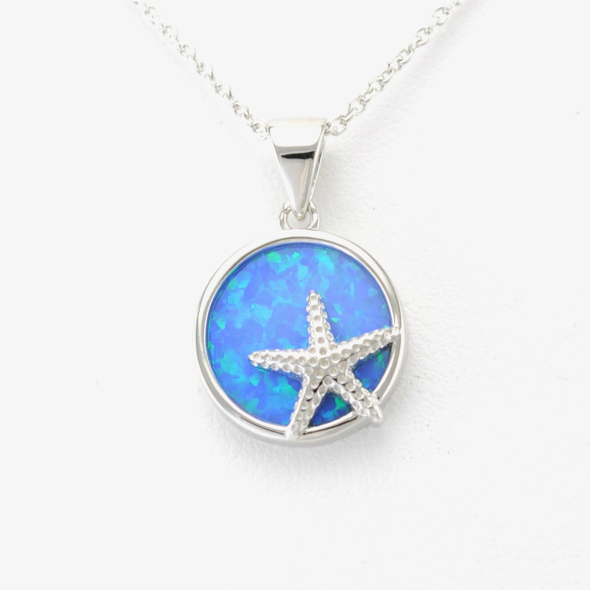Alt View Silver Created Opal Round Starfish Necklace