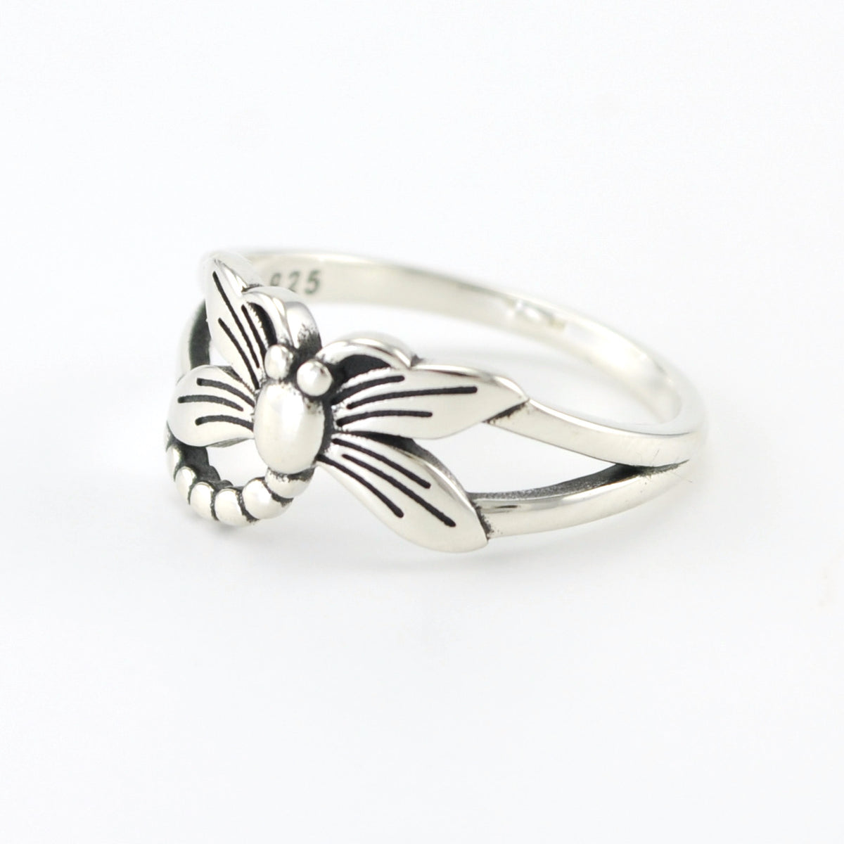 Side View Silver Dragonfly Ring