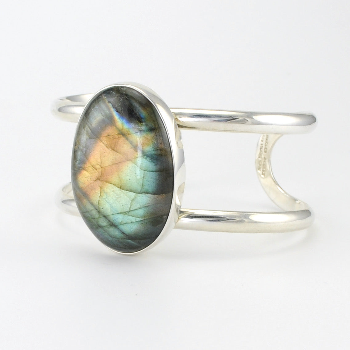 Silver Labradorite Oval Cuff Bracelet