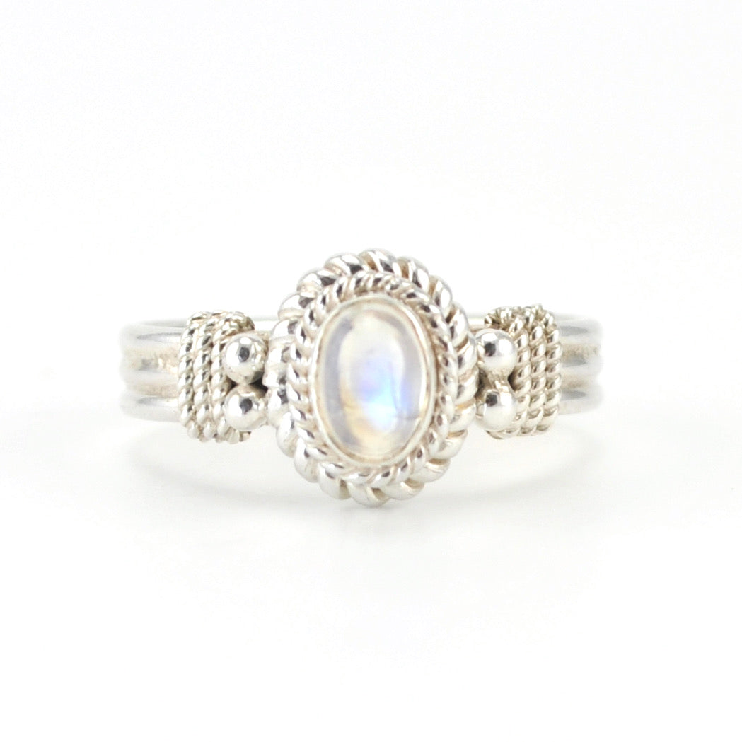 Silver Moonstone 4x6mm Oval Ring 