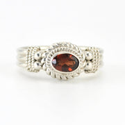 Silver Garnet 4x6mm Oval Ring 