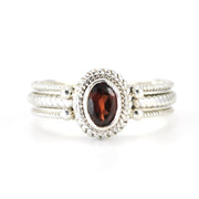 Silver Garnet 4x6mm Oval Rope Band