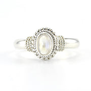 Silver Moonstone 4x6mm Oval Rope Ring