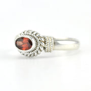 Side View Silver Garnet 4x6mm Oval Rope Ring 