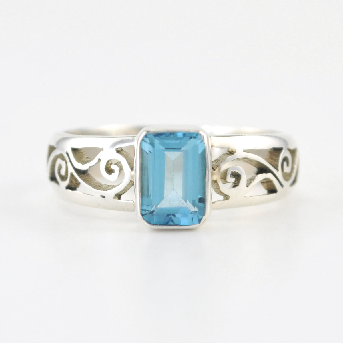 Silver Blue Topaz 5x7mm Scroll Side Band