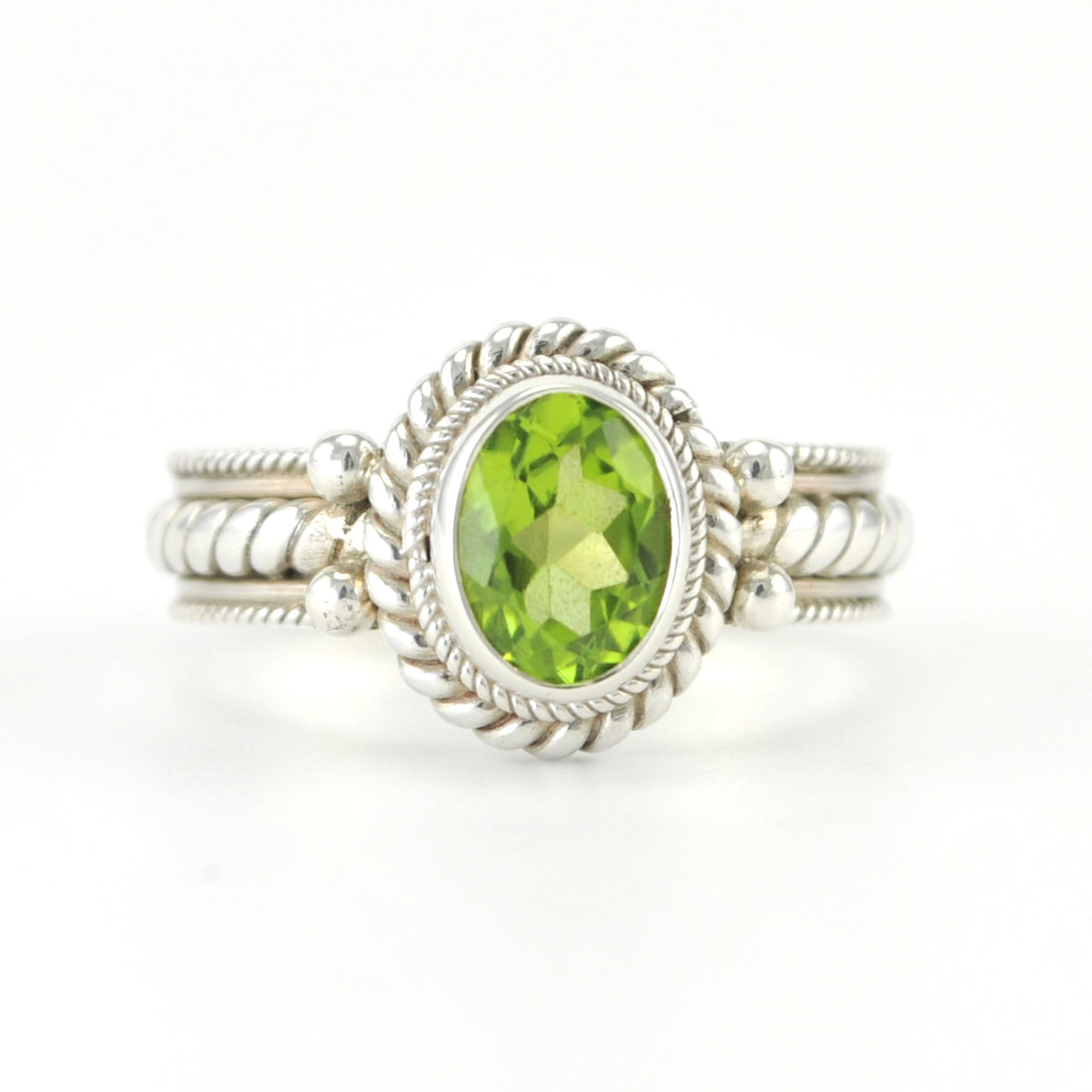 Sterling Silver Peridot 6x8mm Oval Ring