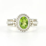 Sterling Silver Peridot 6x8mm Oval Ring