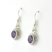 side View Silver Amethyst 6x8mm Oval Dangle Earrings