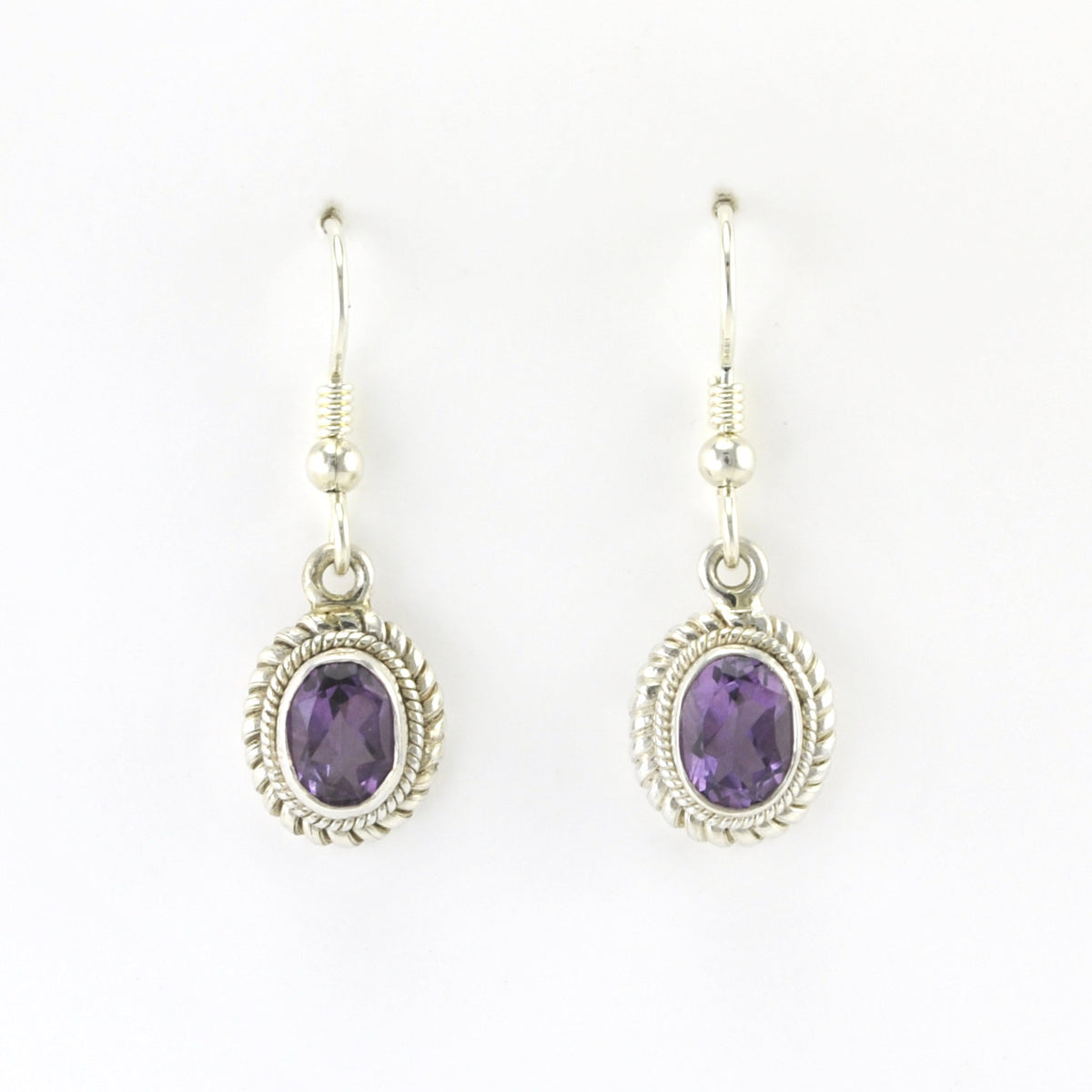 Alt View Silver Amethyst 6x8mm Oval Dangle Earrings