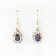 Alt View Silver Amethyst 6x8mm Oval Dangle Earrings